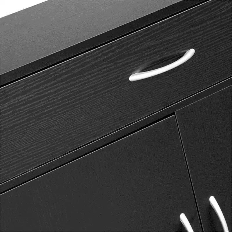 Black Bathroom Cabinet with Double Doors and 5 Drawers