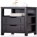 Freestanding Bathroom Floor Cabinet with Drawers, Open Shelf and Grooved Door Panel