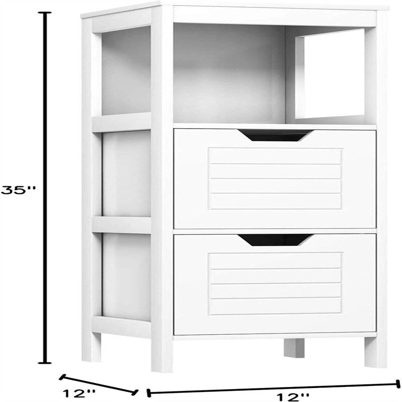 Freestanding Bathroom Floor Cabinet with Drawers, Open Shelf and Grooved Door Panel
