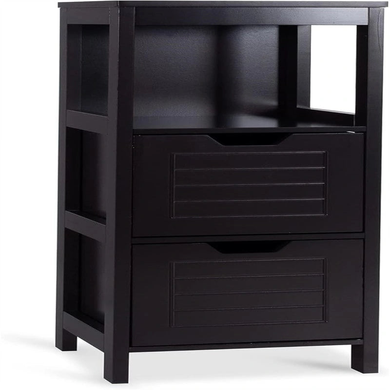 Freestanding Bathroom Floor Cabinet with Drawers, Open Shelf and Grooved Door Panel