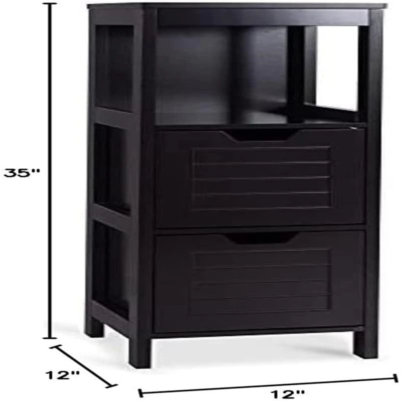 Freestanding Bathroom Floor Cabinet with Drawers, Open Shelf and Grooved Door Panel