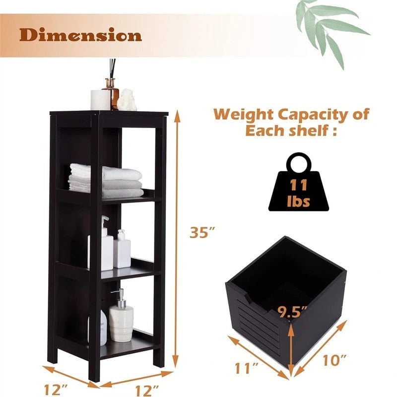 Freestanding Bathroom Floor Cabinet with Drawers, Open Shelf and Grooved Door Panel