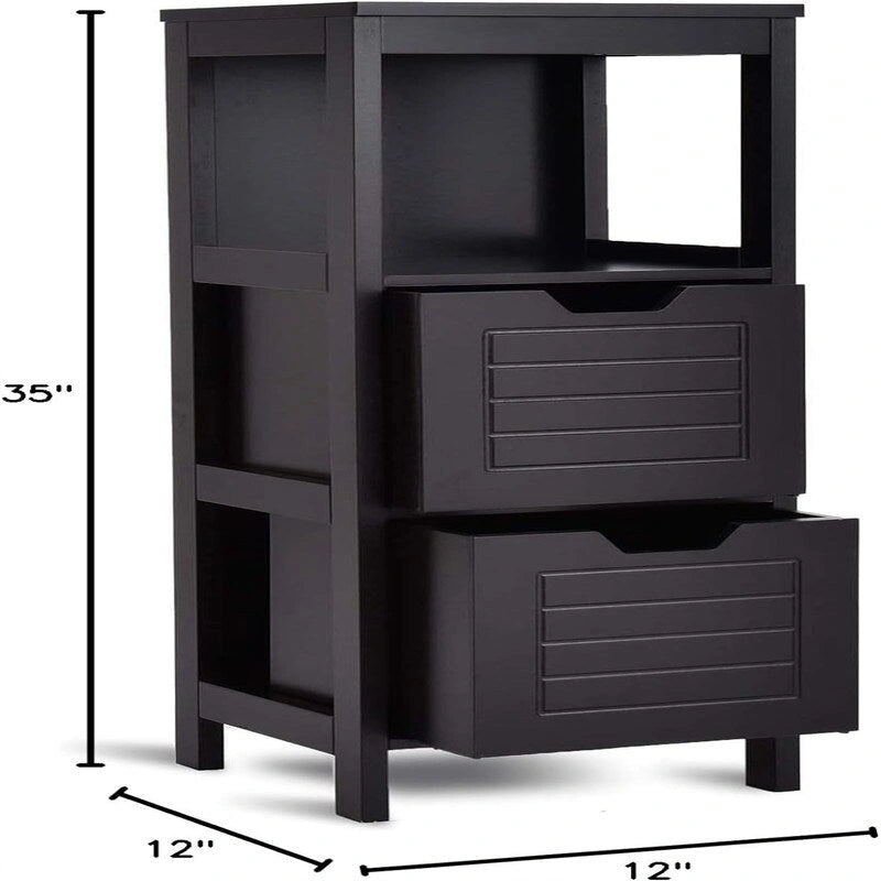 Freestanding Bathroom Floor Cabinet with Drawers, Open Shelf and Grooved Door Panel