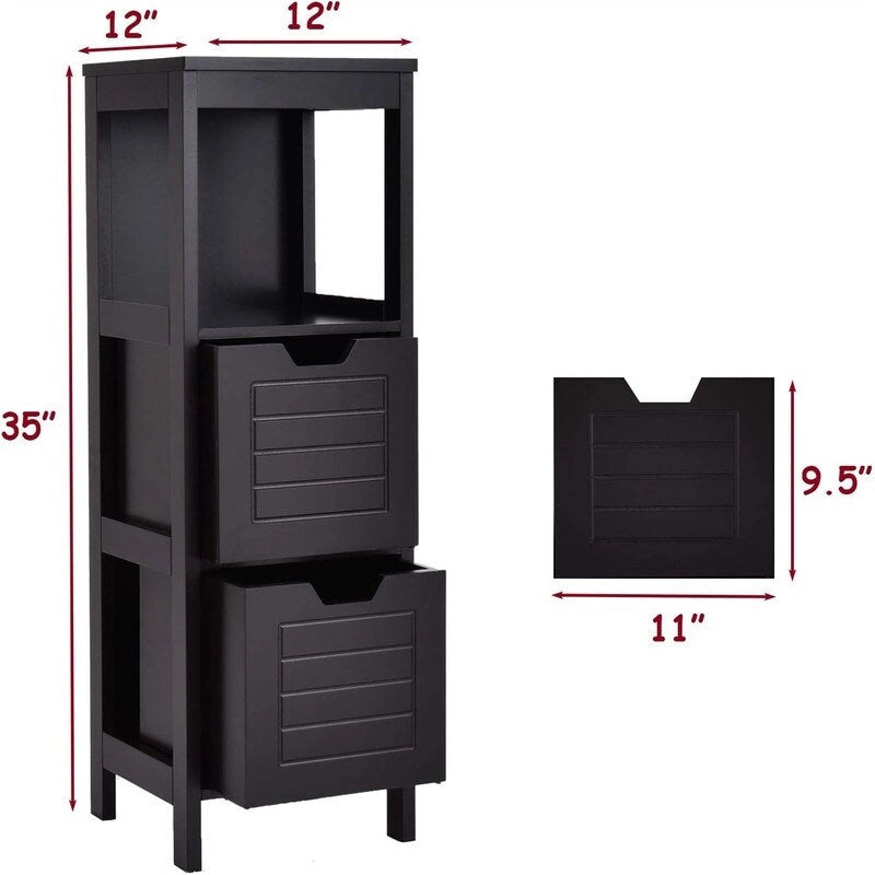 Freestanding Bathroom Floor Cabinet with Drawers, Open Shelf and Grooved Door Panel