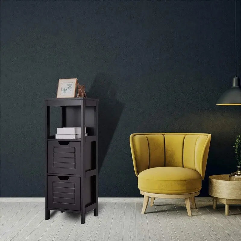 Freestanding Bathroom Floor Cabinet with Drawers, Open Shelf and Grooved Door Panel