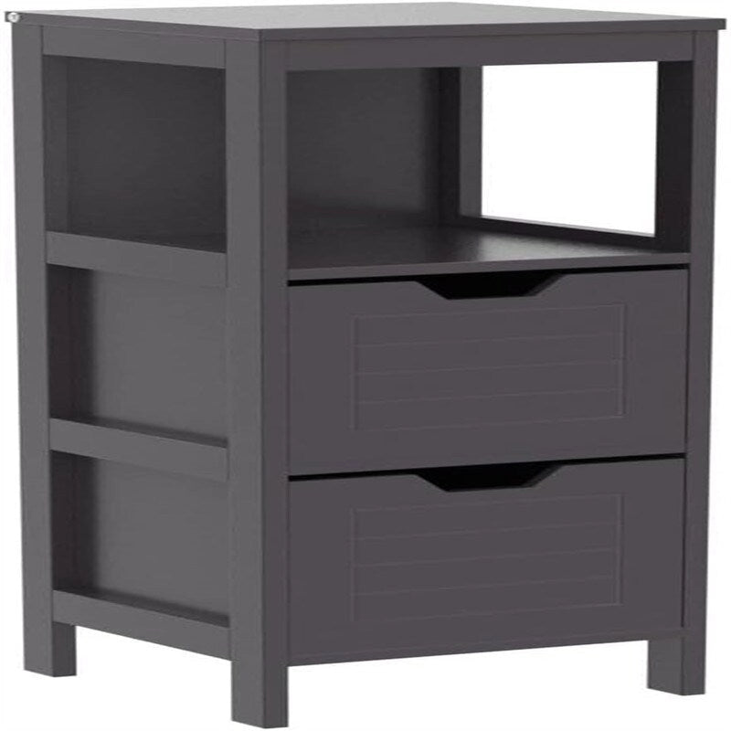 Freestanding Bathroom Floor Cabinet with Drawers, Open Shelf and Grooved Door Panel
