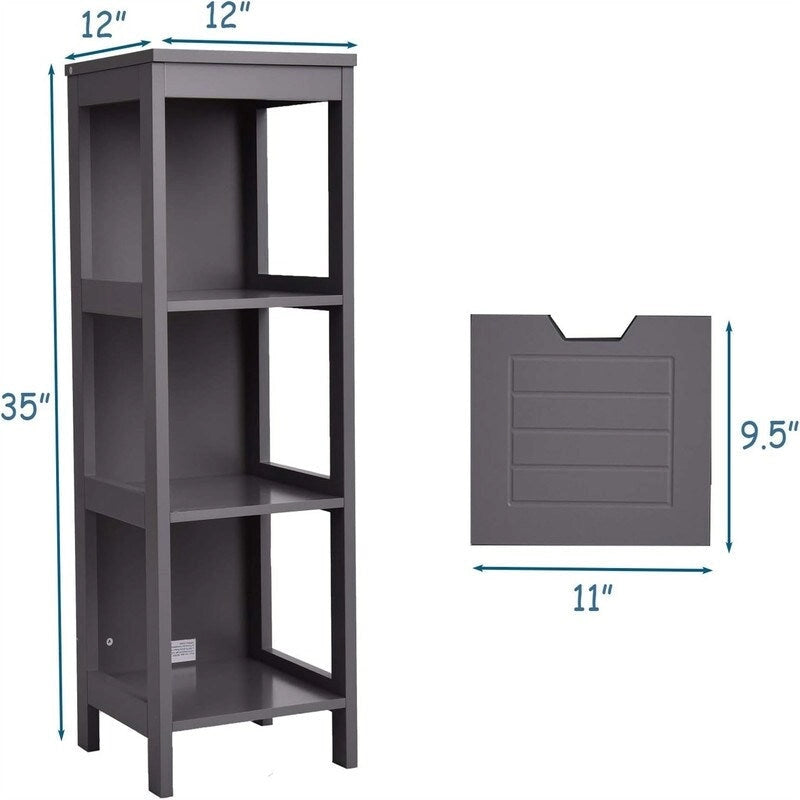Freestanding Bathroom Floor Cabinet with Drawers, Open Shelf and Grooved Door Panel
