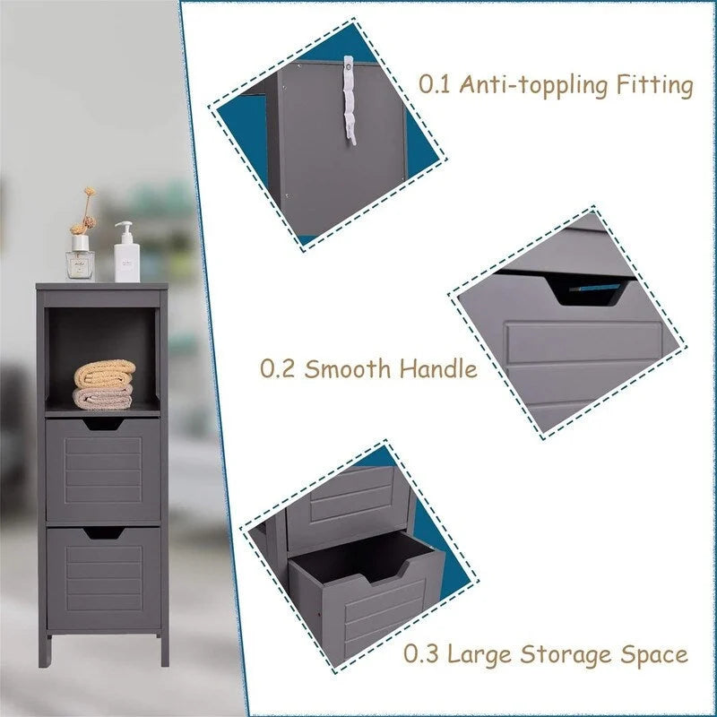 Freestanding Bathroom Floor Cabinet with Drawers, Open Shelf and Grooved Door Panel