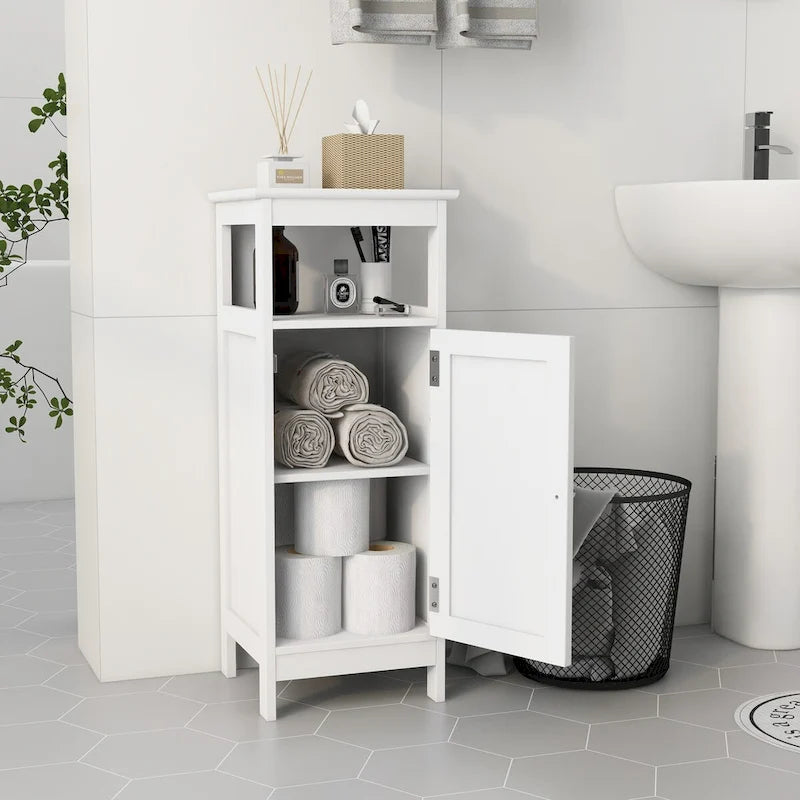 White Single-Door Bathroom Storage Cabinet with Adjustable Shelf, 12.6x11.8x31.5