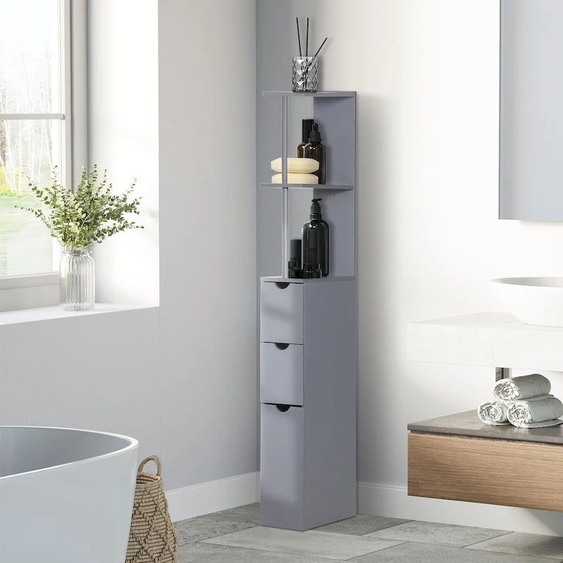 Freestanding Bathroom Linen Tower Cabinet with 2-Tier Open Shelf and 2 Drawers, 54H