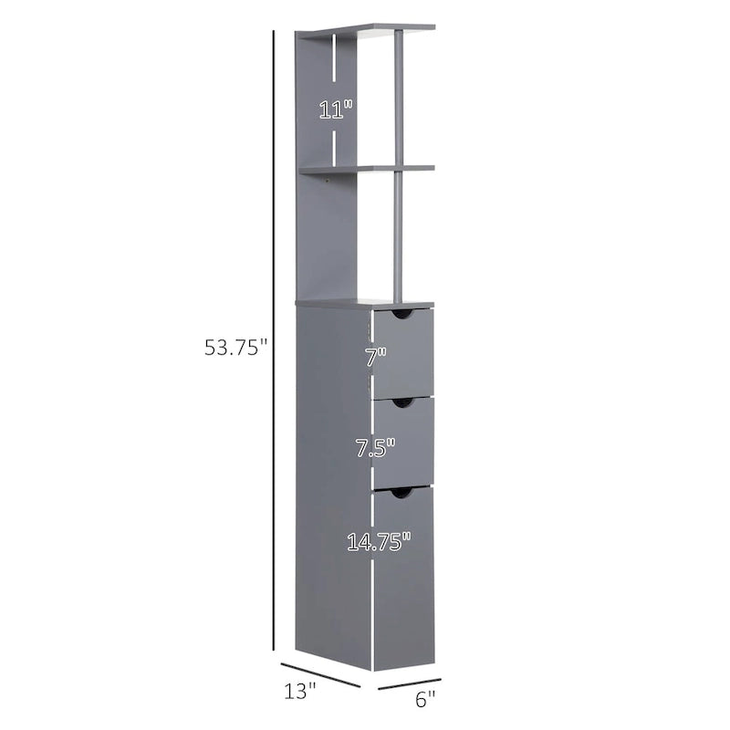 Freestanding Bathroom Linen Tower Cabinet with 2-Tier Open Shelf and 2 Drawers, 54H