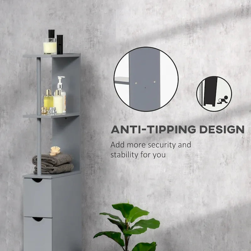 Freestanding Bathroom Linen Tower Cabinet with 2-Tier Open Shelf and 2 Drawers, 54H
