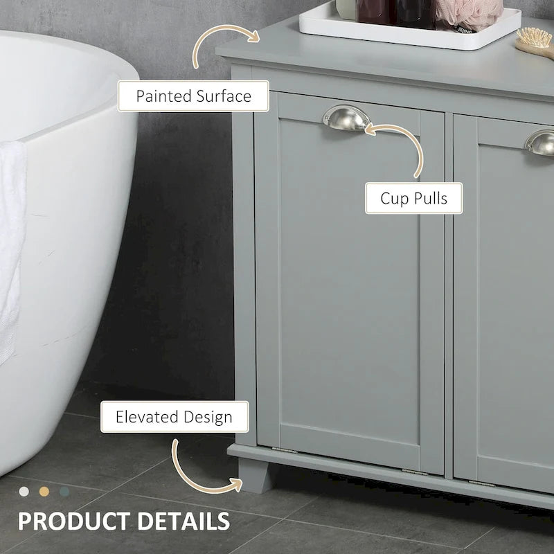 Bathroom Storage Organizer with Two-Compartment Tilt-Out Laundry Hamper