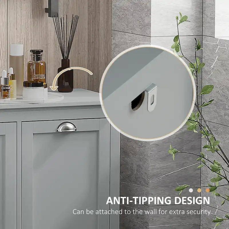 Bathroom Storage Organizer with Two-Compartment Tilt-Out Laundry Hamper