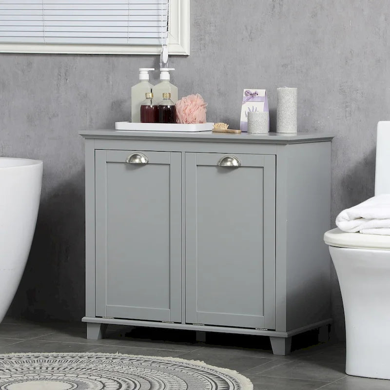 Bathroom Storage Organizer with Two-Compartment Tilt-Out Laundry Hamper