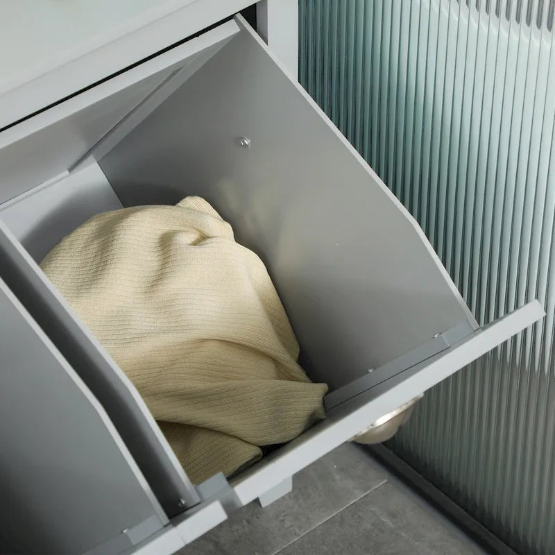 Bathroom Storage Organizer with Two-Compartment Tilt-Out Laundry Hamper