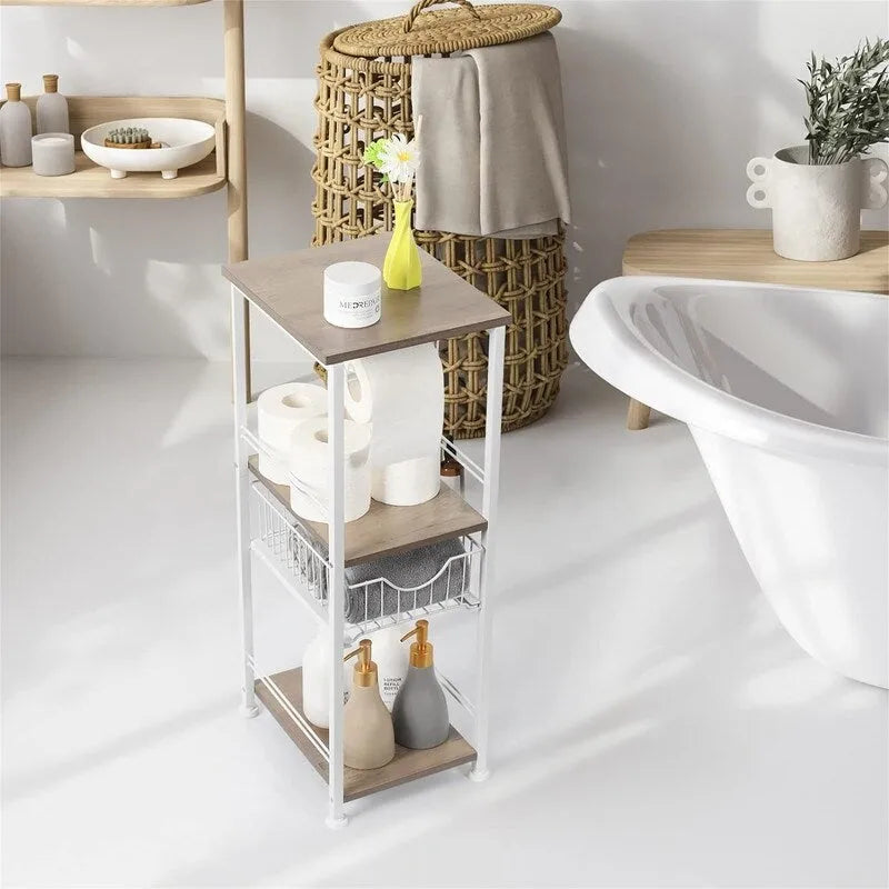 Freestanding Bathroom Storage Cabinet with Shelf and Drawer, 10W x 11D x 28H