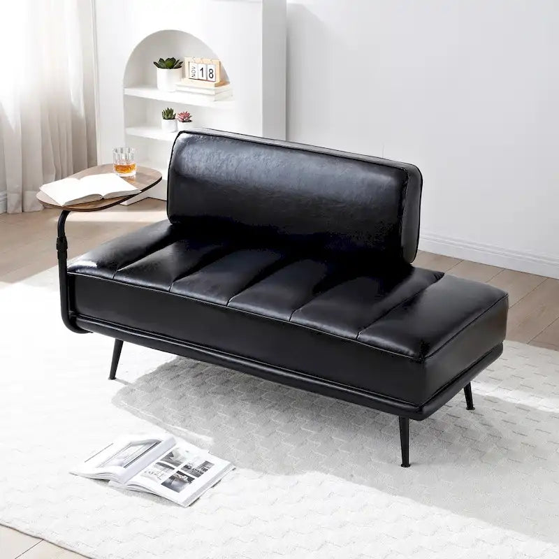 56-Inch Faux Leather End-of-Bed Ottoman Bench with 360-Degree Swivel Tray and Metal Legs