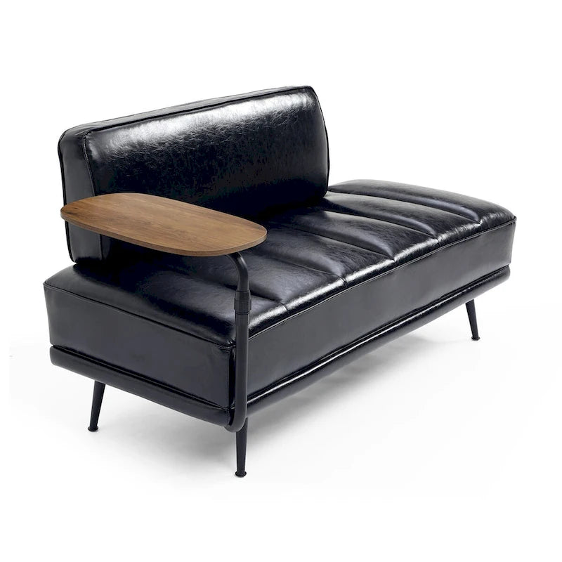 56-Inch Faux Leather End-of-Bed Ottoman Bench with 360-Degree Swivel Tray and Metal Legs