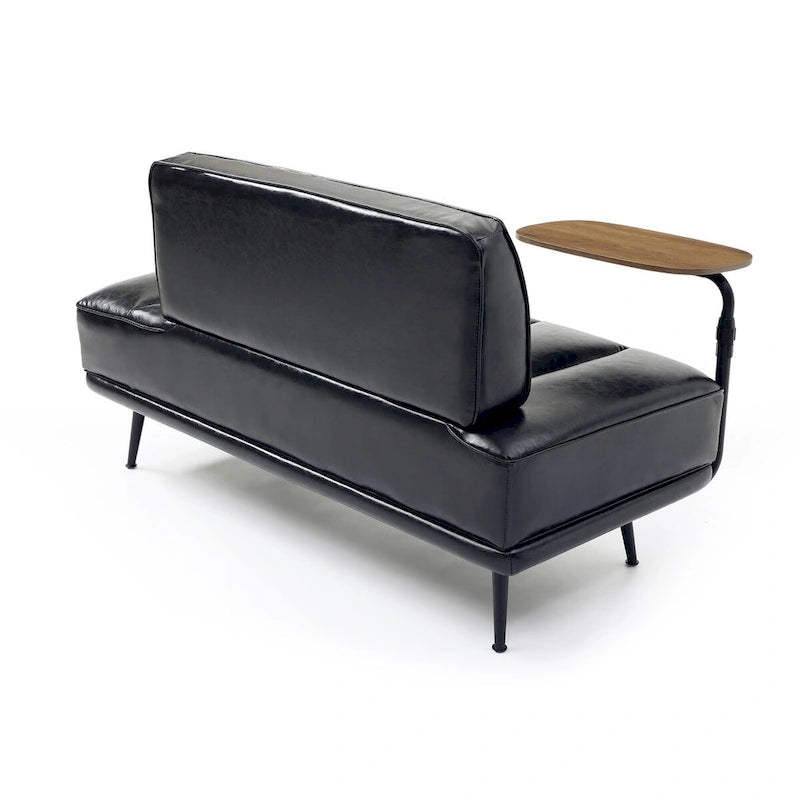 56-Inch Faux Leather End-of-Bed Ottoman Bench with 360-Degree Swivel Tray and Metal Legs