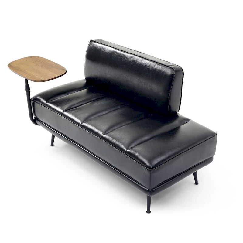 56-Inch Faux Leather End-of-Bed Ottoman Bench with 360-Degree Swivel Tray and Metal Legs