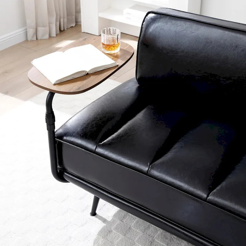 56-Inch Faux Leather End-of-Bed Ottoman Bench with 360-Degree Swivel Tray and Metal Legs