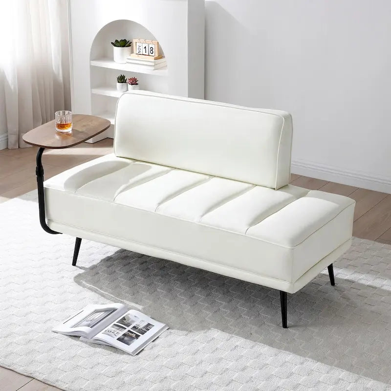 56-Inch Faux Leather End-of-Bed Ottoman Bench with 360-Degree Swivel Tray and Metal Legs
