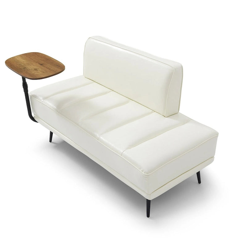 56-Inch Faux Leather End-of-Bed Ottoman Bench with 360-Degree Swivel Tray and Metal Legs