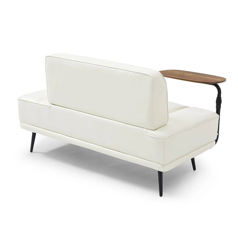 56-Inch Faux Leather End-of-Bed Ottoman Bench with 360-Degree Swivel Tray and Metal Legs