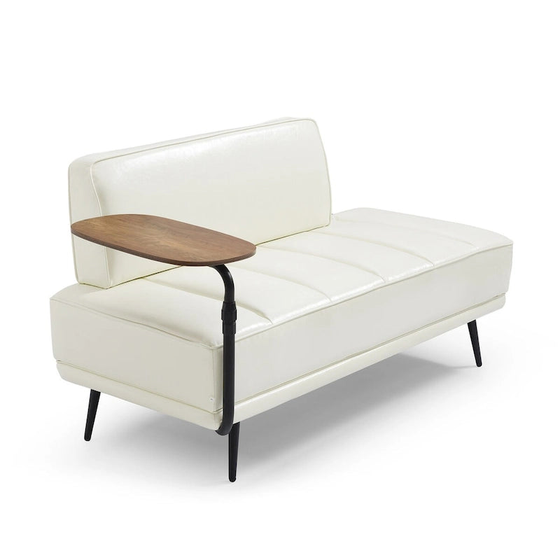 56-Inch Faux Leather End-of-Bed Ottoman Bench with 360-Degree Swivel Tray and Metal Legs