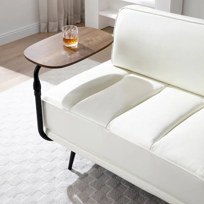 56-Inch Faux Leather End-of-Bed Ottoman Bench with 360-Degree Swivel Tray and Metal Legs