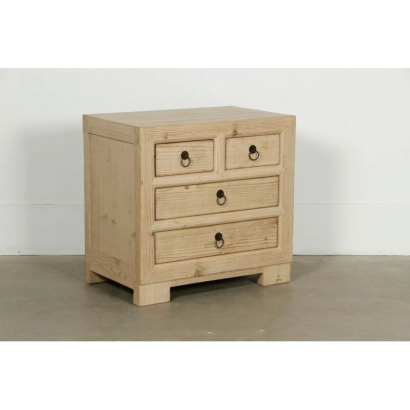 4-Drawer Weathered Natural Pine Wood Nightstand, 28x18x27H