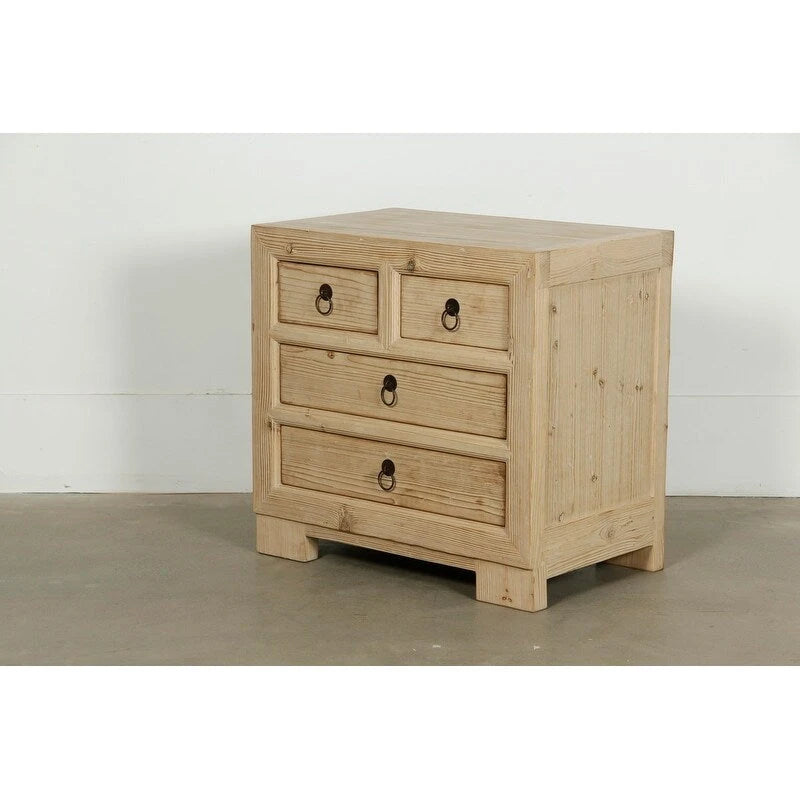 4-Drawer Weathered Natural Pine Wood Nightstand, 28x18x27H