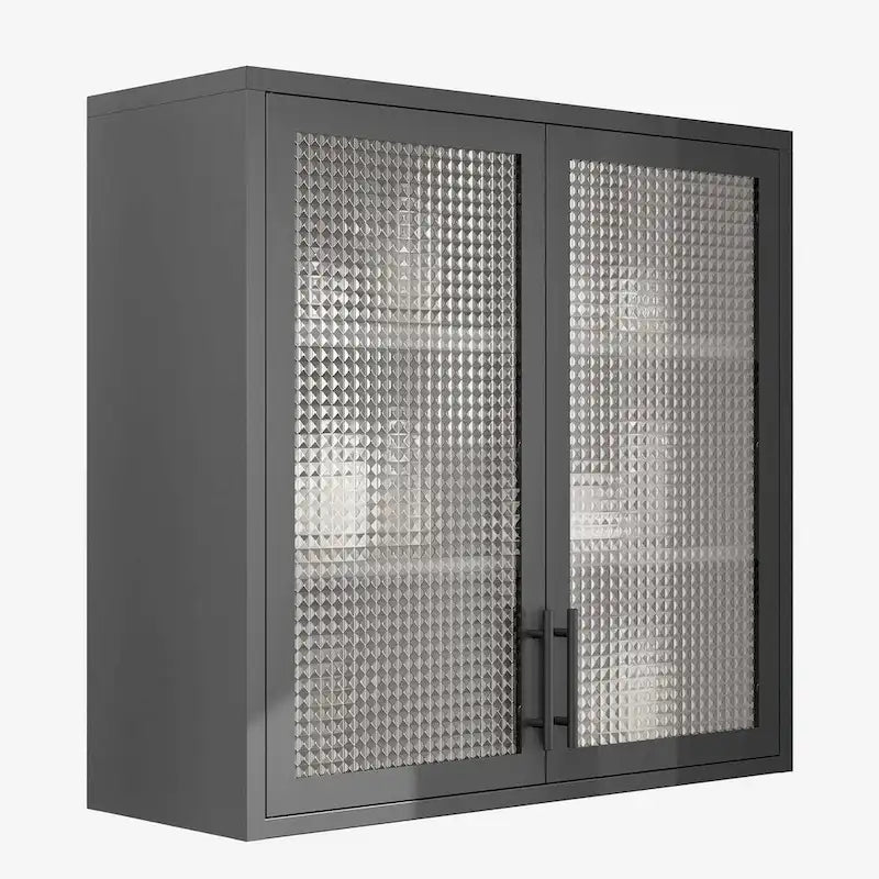 Wall-Mounted Storage Cabinet with Hazy Glass Doors and 2 Adjustable Shelves for Living Room