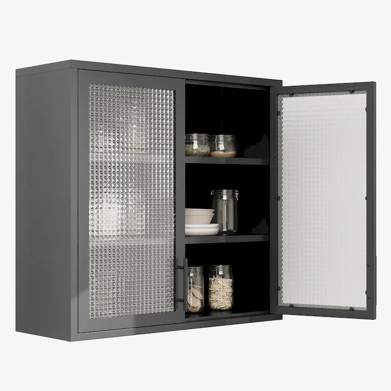 Wall-Mounted Storage Cabinet with Hazy Glass Doors and 2 Adjustable Shelves for Living Room