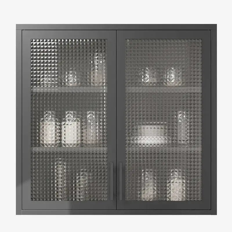 Wall-Mounted Storage Cabinet with Hazy Glass Doors and 2 Adjustable Shelves for Living Room