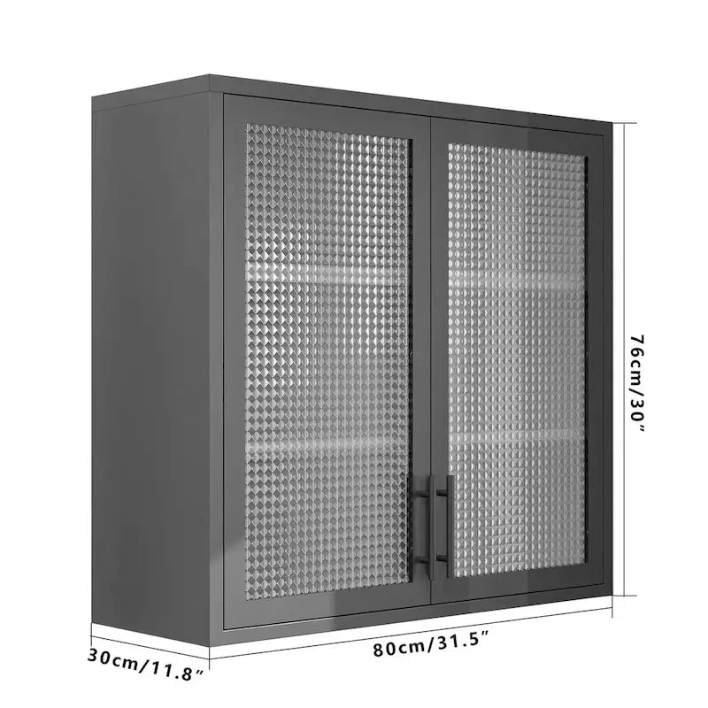Wall-Mounted Storage Cabinet with Hazy Glass Doors and 2 Adjustable Shelves for Living Room