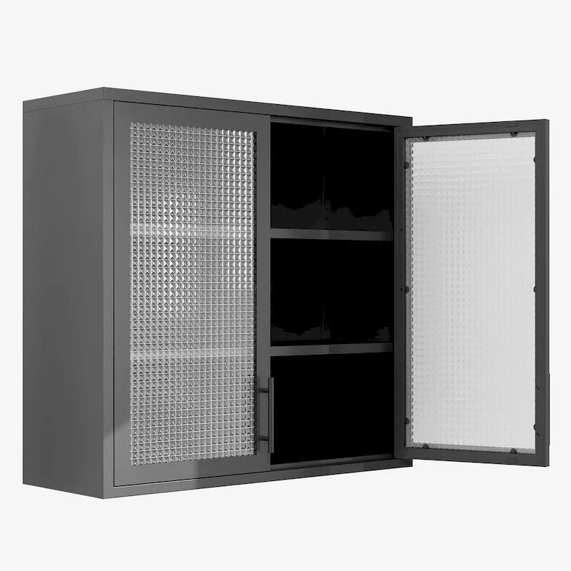 Wall-Mounted Storage Cabinet with Hazy Glass Doors and 2 Adjustable Shelves for Living Room