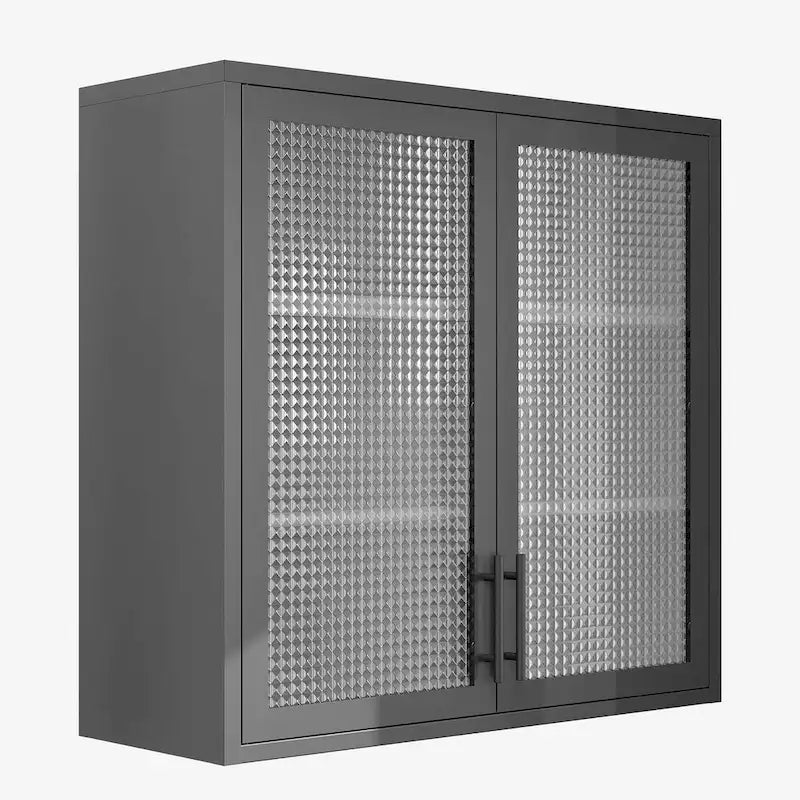 Wall-Mounted Storage Cabinet with Hazy Glass Doors and 2 Adjustable Shelves for Living Room