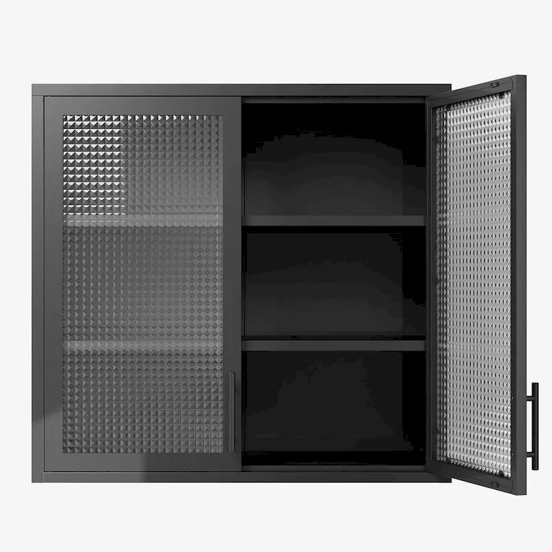 Wall-Mounted Storage Cabinet with Hazy Glass Doors and 2 Adjustable Shelves for Living Room