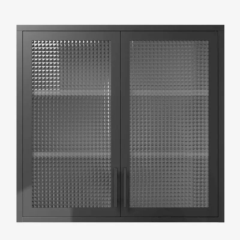 Wall-Mounted Storage Cabinet with Hazy Glass Doors and 2 Adjustable Shelves for Living Room