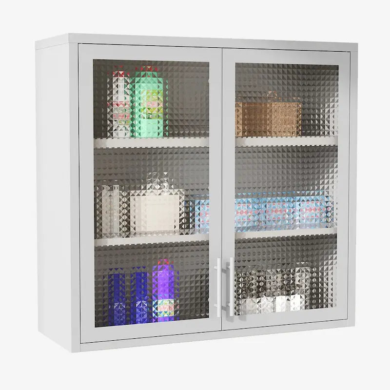 Wall-Mounted Storage Cabinet with Hazy Glass Doors and 2 Adjustable Shelves for Living Room