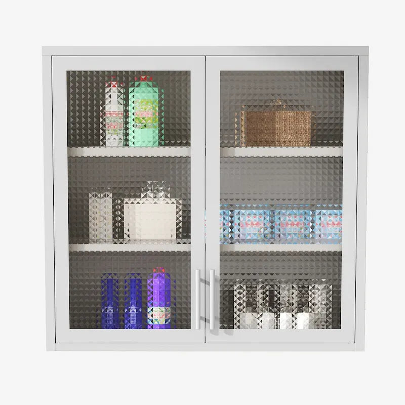 Wall-Mounted Storage Cabinet with Hazy Glass Doors and 2 Adjustable Shelves for Living Room
