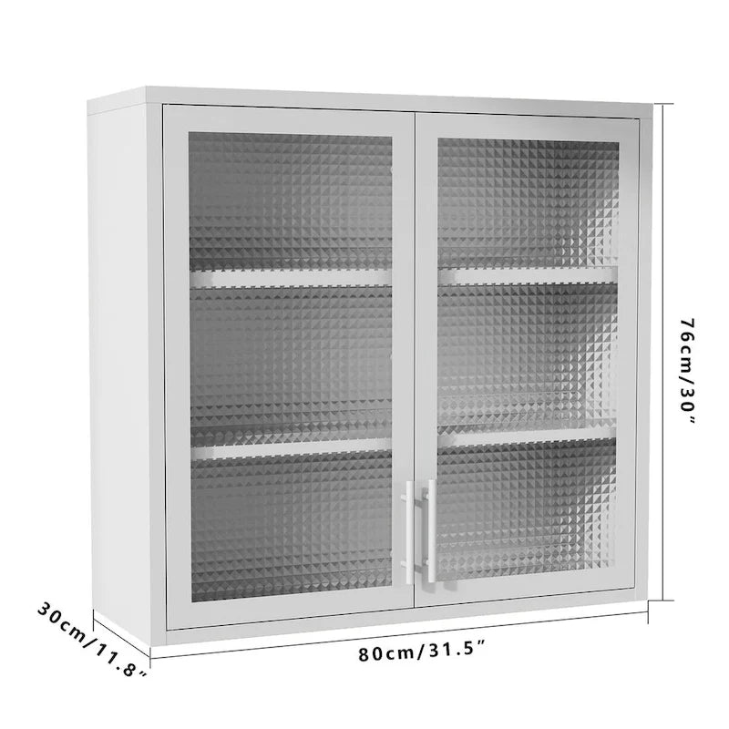 Wall-Mounted Storage Cabinet with Hazy Glass Doors and 2 Adjustable Shelves for Living Room