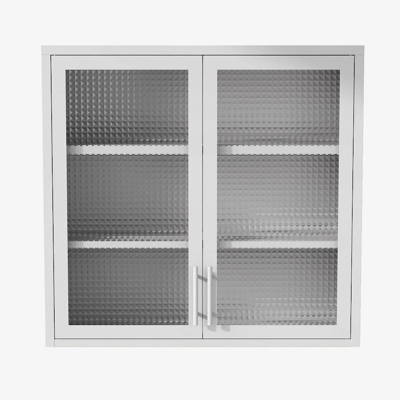 Wall-Mounted Storage Cabinet with Hazy Glass Doors and 2 Adjustable Shelves for Living Room