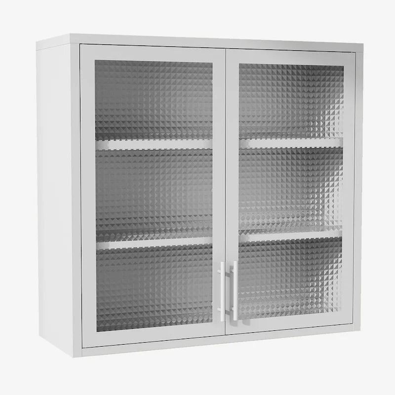 Wall-Mounted Storage Cabinet with Hazy Glass Doors and 2 Adjustable Shelves for Living Room