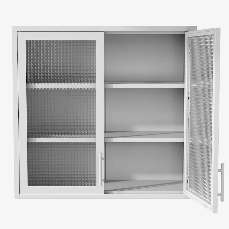 Wall-Mounted Storage Cabinet with Hazy Glass Doors and 2 Adjustable Shelves for Living Room