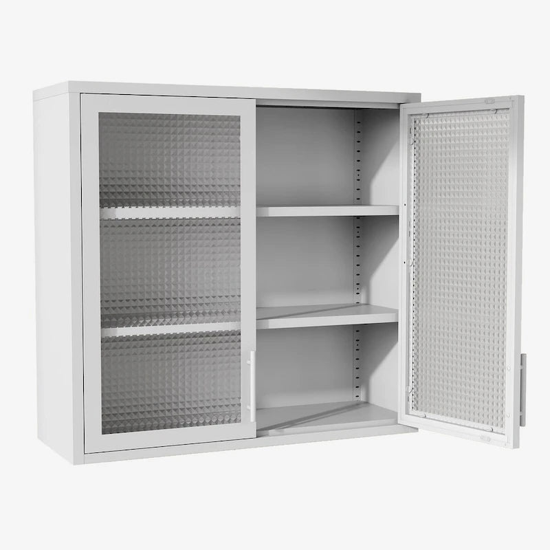Wall-Mounted Storage Cabinet with Hazy Glass Doors and 2 Adjustable Shelves for Living Room