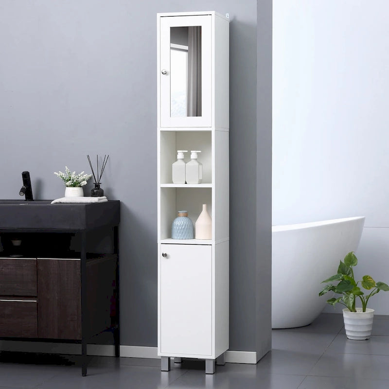 Tall Freestanding Bathroom Storage Cabinet with Mirror Door and Adjustable Shelves