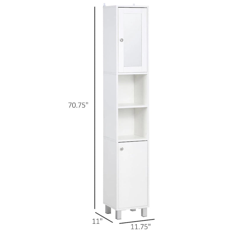 Tall Freestanding Bathroom Storage Cabinet with Mirror Door and Adjustable Shelves